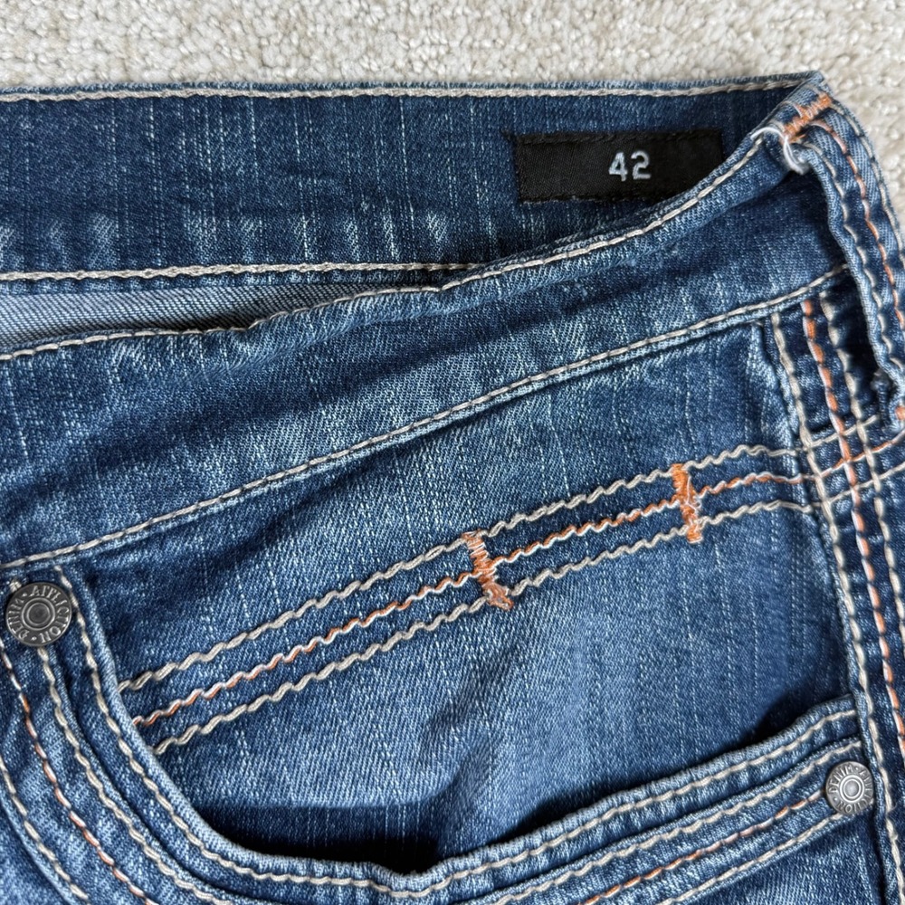Affliction Mens 42x34 Ace Embroidered Straight Leg Denim Blue Jeans - Picture 6 of 12